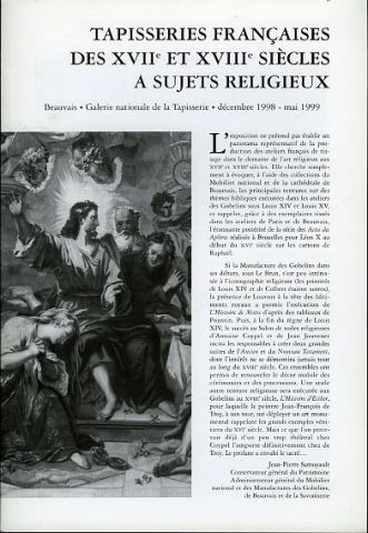 Tapisseries françaises des XVIIe et XVIIIe siècles à sujets religieux, 1998/1999